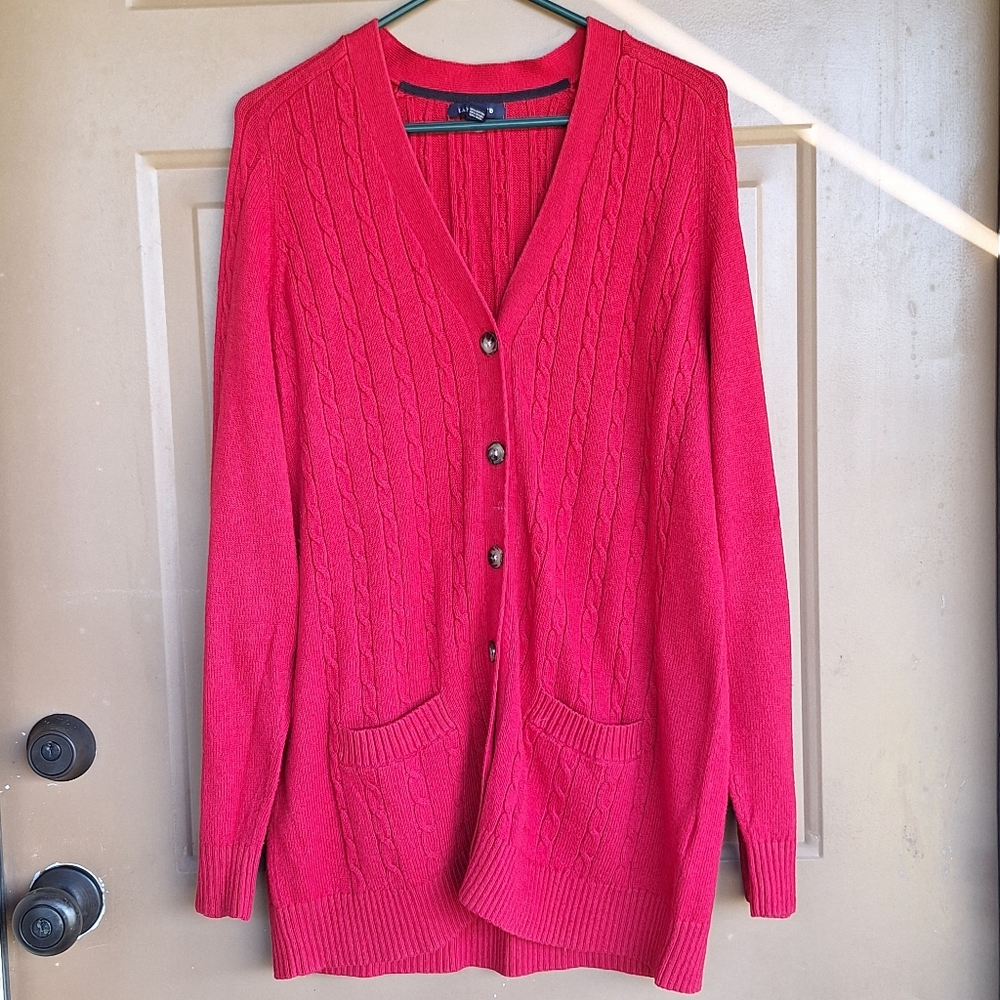 Lands End Womens Xl Preppy Fisherman Old Money Cable Knit Cardigan Holiday
